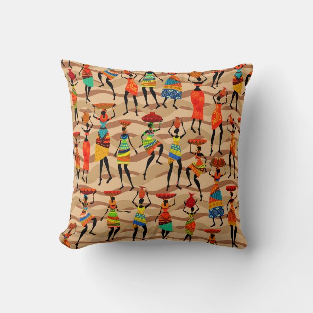 Coussin Motif Tribal Africain Ethnique Brown (Recto)