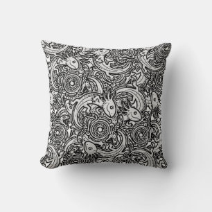 Coussin Motif tribal aztèque Axolotl Xolotl noir et blanc