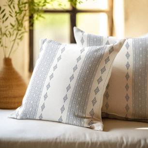Coussin Motif tribal aztèque gris pâle et blanc