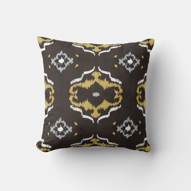 Coussin Motif tribal chic jaune brun ikat (Recto)