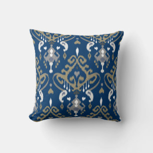 Coussin Motif tribal chic moderne gris bleu ikat