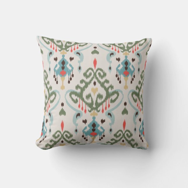 Coussin Motif tribal chic moderne vert clair bleu ikat (Recto)