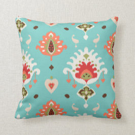 Coussin Motif tribal chic orange turquoise ikat