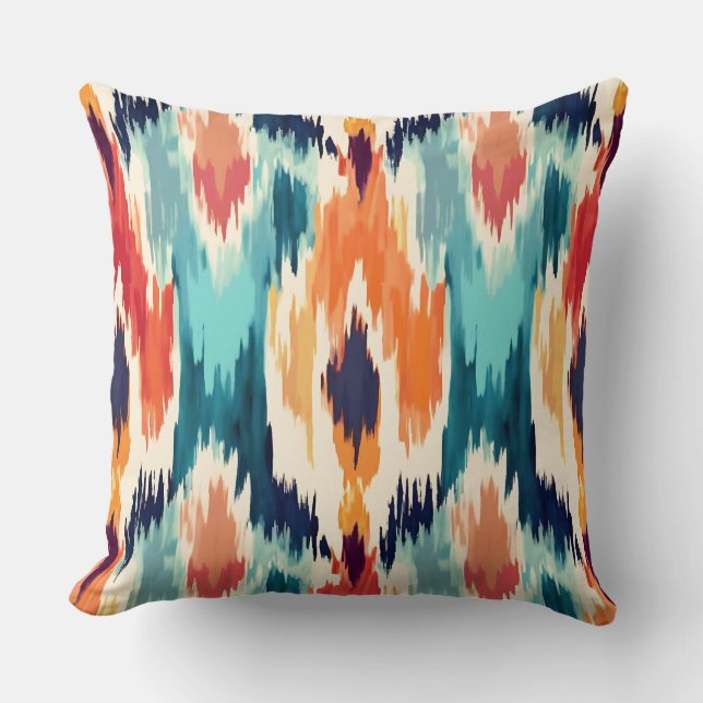 Coussin Motif tribal coloré Ikat (Recto)