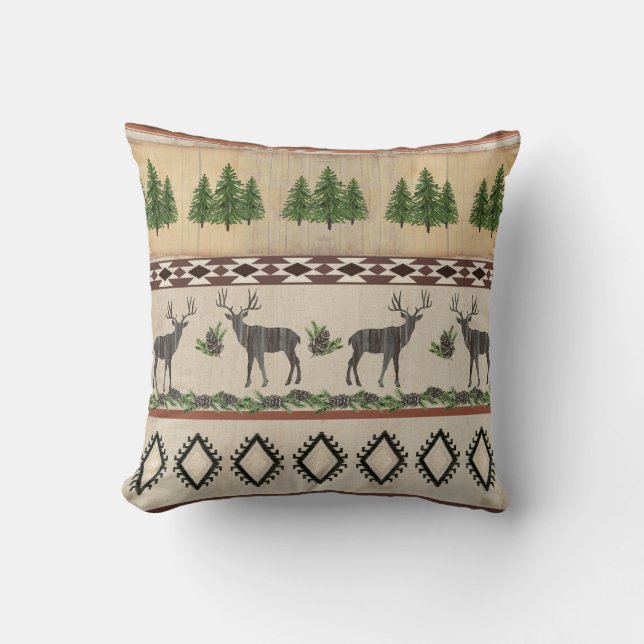 Coussin Motif tribal de cabine de cerfs communs de pin (Recto)