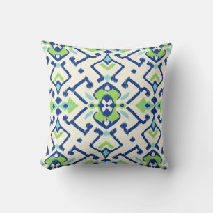Coussin Motif tribal de ikat bleu vert géométrique chic