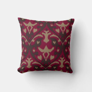 Coussin Motif tribal de l'ikat brun rouge moderne