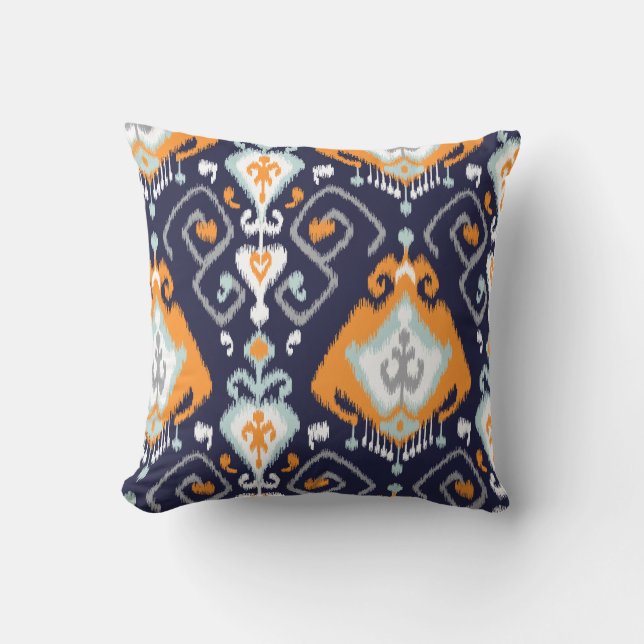 Coussin Motif tribal d'ikat orange moderne chic de bleu (Recto)