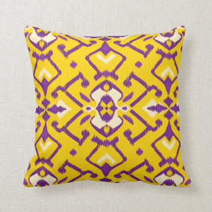 Coussin Motif tribal d'ikat pourpre jaune géométrique ch
