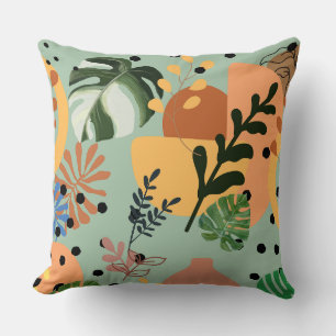 Coussin motif tropical abstrait bohème - design minimalist