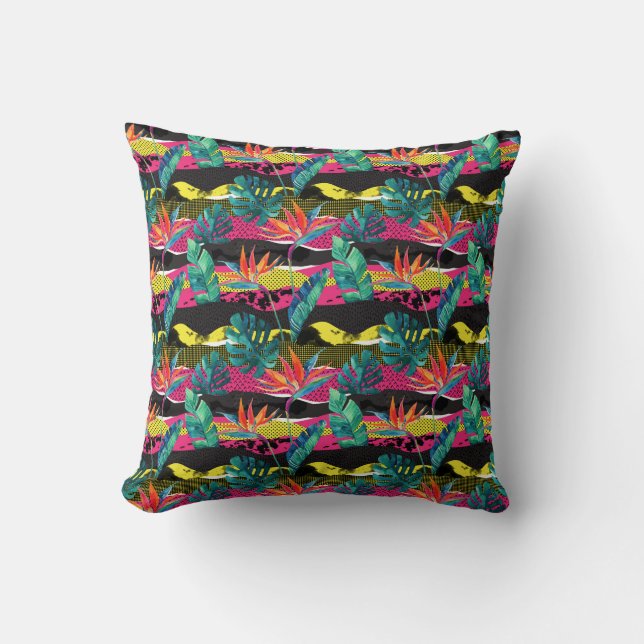 Coussin Motif tropical abstrait de texture de néon (Recto)