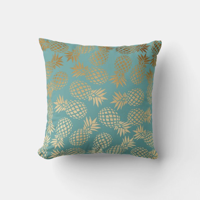 Coussin motif tropical d'ananas d'or élégant de faux (Recto)