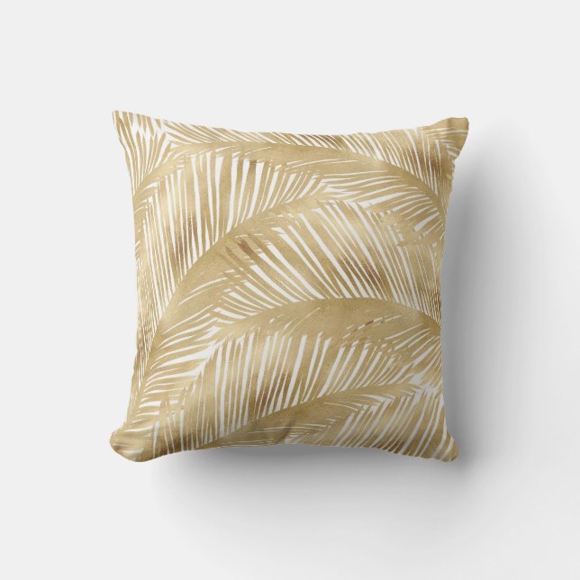 Coussin Motif Tropical de feuille d'or moderne (Recto)