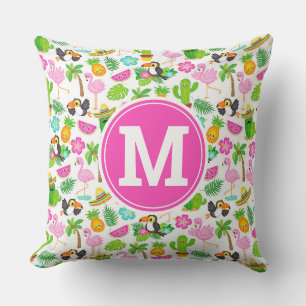 Coussin Motif tropical d'été de toucan et de flamant rose