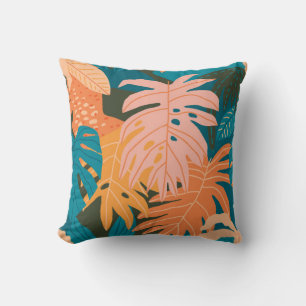 Coussin Motif tropical feuille coloré