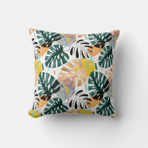 Coussin Motif tropicale sans couture. Feuilles verts d'un 