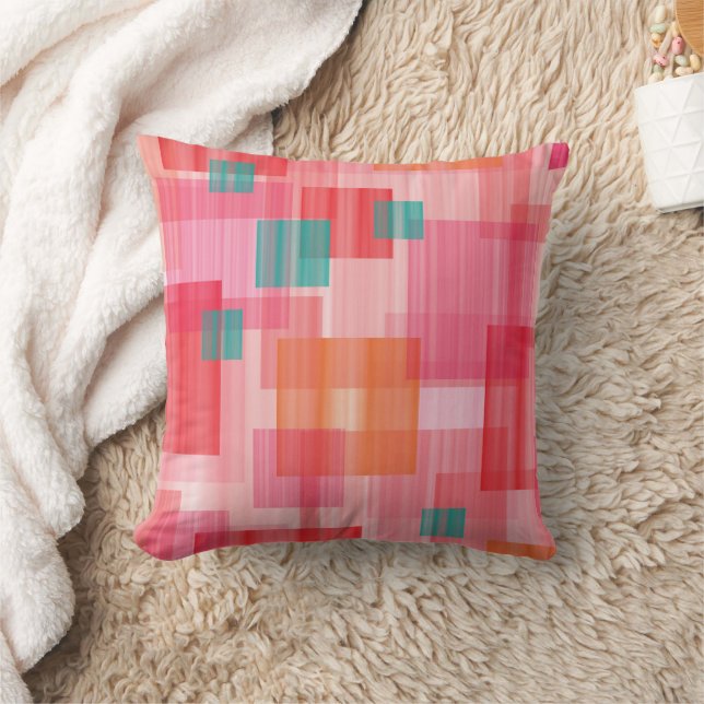 Coussin Motif turquoise Carré rouge Abstrait (Couverture)