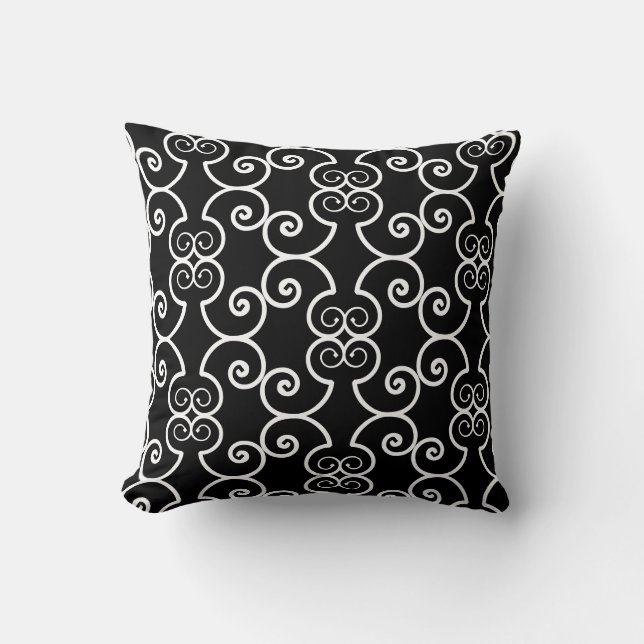 Coussin Motif vectoriel en spirale blanche sur noir (Recto)