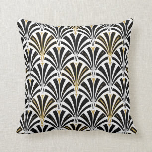 Coussin Motif ventilateur Art déco - noir et blanc