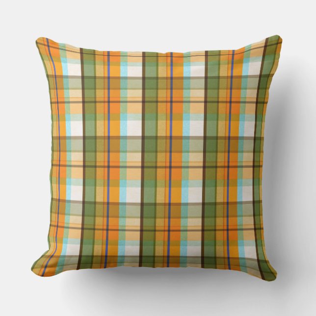 Coussin Motif vert, blanc et jaune de plaid (Recto)
