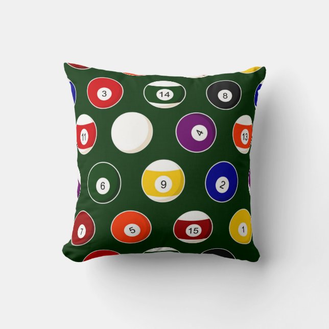 Coussin Motif vert de billards de boule de piscine (Recto)