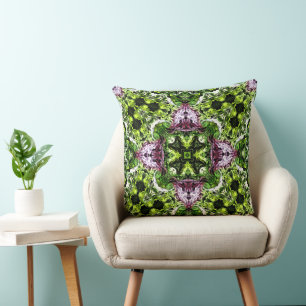 Coussin Motif vert et rose avec flux organique