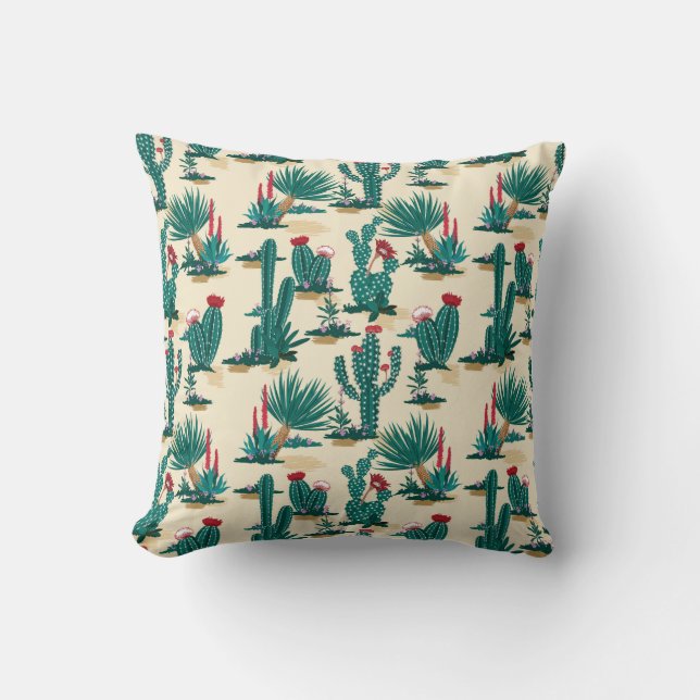 Coussin Motif vert et rouge de cactus (Recto)