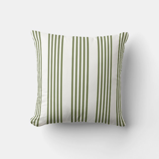 Coussin Motif vert olive et blanc cinq bandes (Recto)