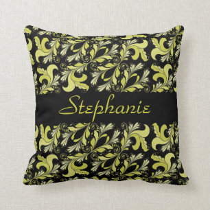 Coussin Motif victorien, jaune, noir, personnalisé