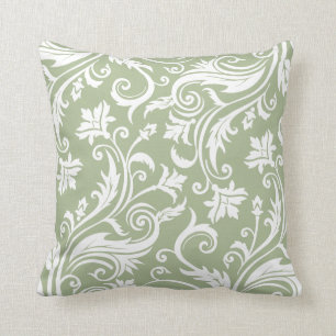 Coussin Motif vintage de damassé de vert sauge