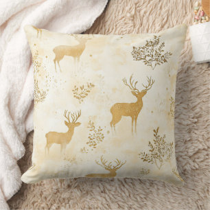 Coussin Motif vintage de faon et floral de forêt
