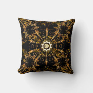 Coussin motif vintage. Grille dorée. Flocon de neige, Noël