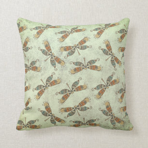 Coussin Motif Whimsical Moderne Dragonfly Sur Sage Green