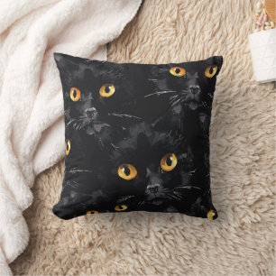 Coussin Motif Yeux de Chat Noir Mystique
