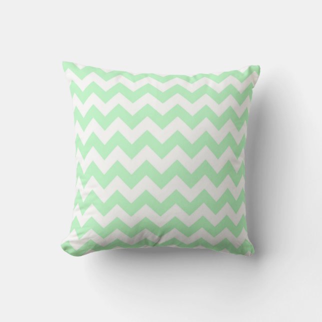Coussin Motif Zig-Zag Chevron Blanc Menthe (Recto)