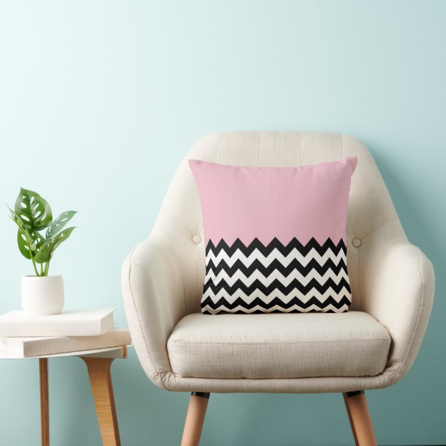 Coussin Motif Zigzag noir et blanc, Chevron, rose (Chaise)