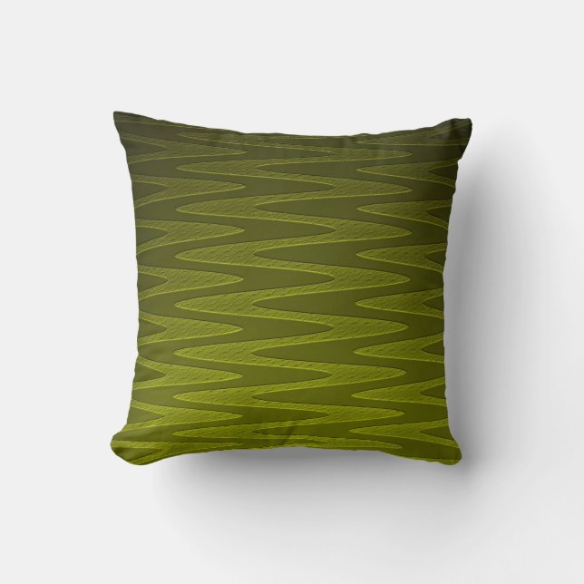 Coussin Motif Zigzag Vert Olive Lumineux (Recto)
