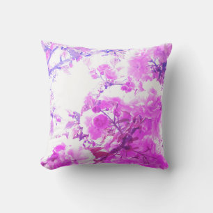Coussin Motifs artistiques floraux de cerisier violet rose