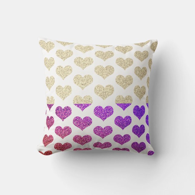 Coussin Motifs de coeur rose violet doré Ombre (Recto)