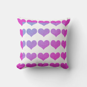Coussin Motifs de cœur Rose Violet Paillettes Ombre Blanc