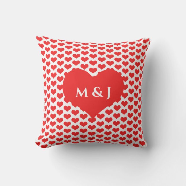 Coussin Motifs de cœur rouge Monogrammes de la Saint-Valen (Recto)