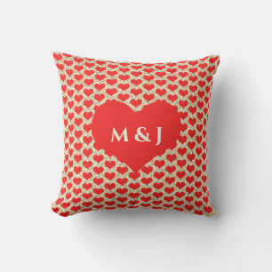 Coussin Motifs de cœur rouge Monogrammes Paillettes dorées
