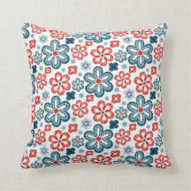 Motifs de fleurs blanches, rouges et bleues