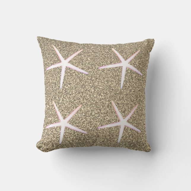 Coussin Motifs d'étoiles de mer blanches roses et paillett (Recto)