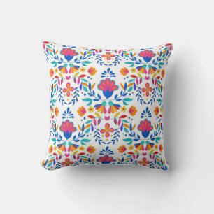 Coussin motifs floraux de l'art populaire mexicain