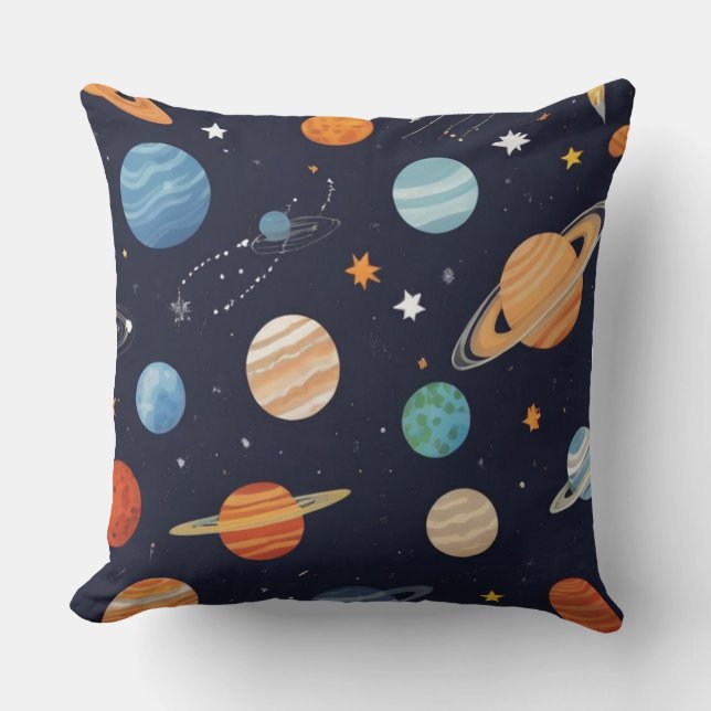 Coussin Motifs spatiaux avec galaxies, étoiles et planètes (Recto)