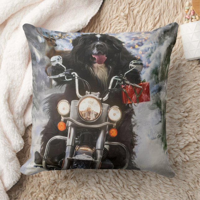 Coussin Moto à chiens de Terre-Neuve Noël (Couverture)
