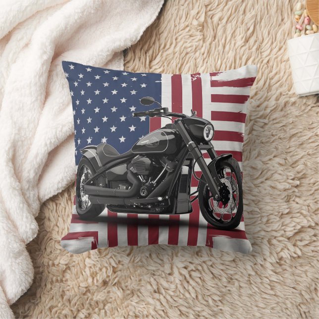 Coussin Moto audacieuse sur fond de drapeau américain (Couverture)