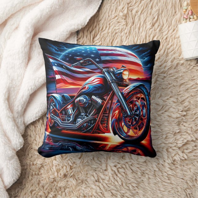 Coussin Moto sur mesure avec drapeau américain au coucher  (Couverture)