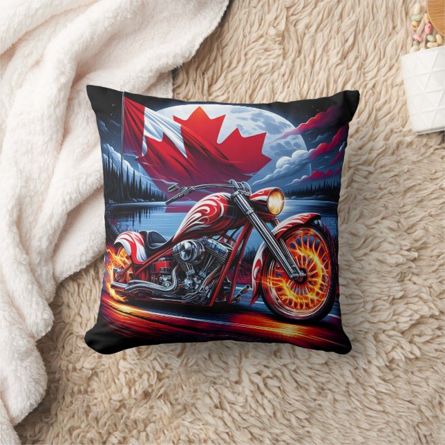 Coussin Motocyclette vibrante avec drapeau canadien près d (Couverture)